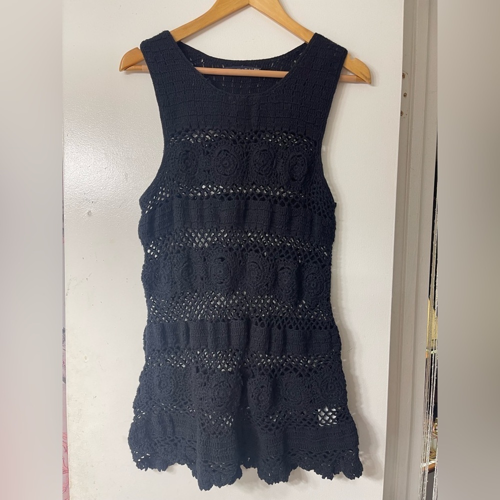 Abercrombie & Fitch Black Knit Crochet Swim Suit Cover Up Dress